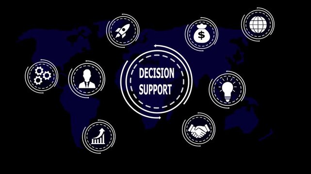 Decision Support Concept with Global Map and Business Icons world map decision making