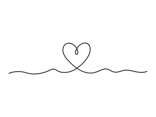 Fototapeta premium Single continuous line drawing of a heart on a wavy line, minimalist vector illustration, love and emotion concept