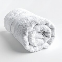Rolled White Cotton Bath Towel With Soft Texture Isolated On A Clean White Background With Soft Studio Lighting