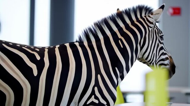 Zebra in an indoor setting