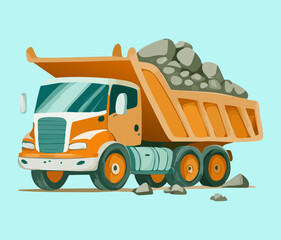 Fototapeta premium Powerful industrial dump truck carrying heavy soil for large scale earth moving and civil engineering construction transportation tasks