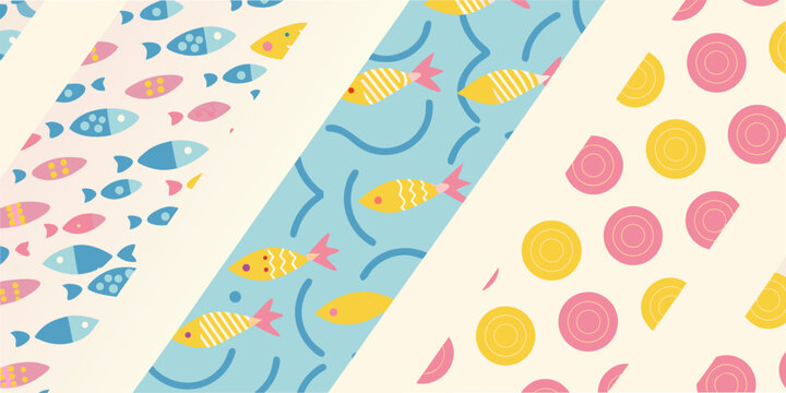 Colorful pattern featuring stylized fish bubbles and circular shapes
