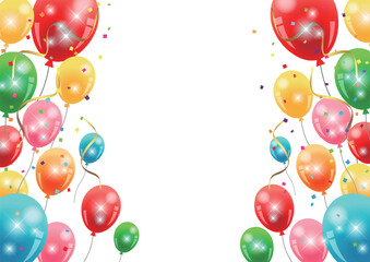 カラフルバルーンフレーム、紙吹雪、キラキラ、かわいい、横