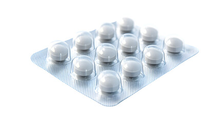 Empty medicine blister pack with white pills isolated on transparent background