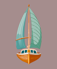 Small wooden sailing vessel for coastal exploration and traditional marine travel with white sails for transportation © firstcolor