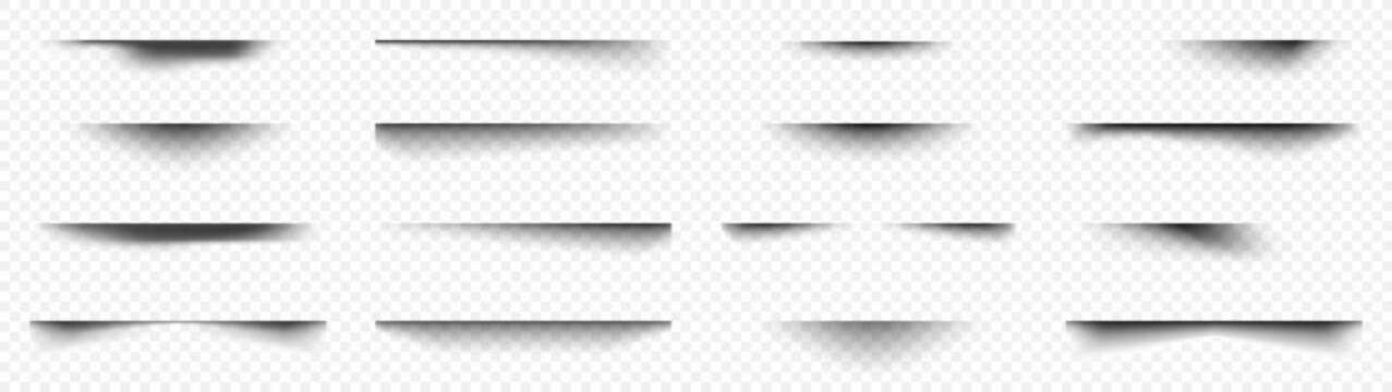 Realistic drop floor shadow effect vector illustration. Paper box line, divider effects, soft product lighting elements, and drop-black shade paper-gradient shape design. Transparent PNG background