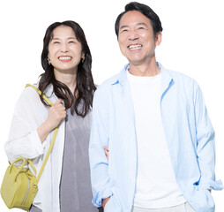 デートが楽しい歩く、50代のシニア夫婦　国内の旅行や海外旅行などのイメージの背景透明切り抜き