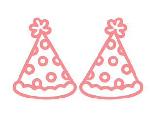 Two Red Outline Party Hats with Polka Dots on Black Background graphic