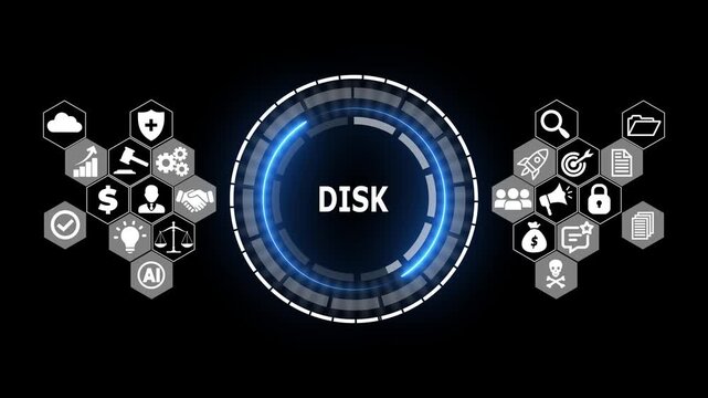 Futuristic DISK Digital Storage Interface with HUD Circle, Data Recording and Computer Hardware Technology Concept Abstract Motion Graphics Loop Background