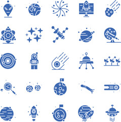 Modern space flat icons including planets shuttle and alien vector © Buddhadeb