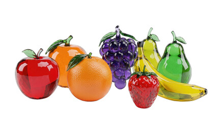 Assorted Glass Fruits Collection on White Background
