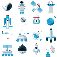 Satellite and space station technology flat graphic icon set vector © Buddhadeb