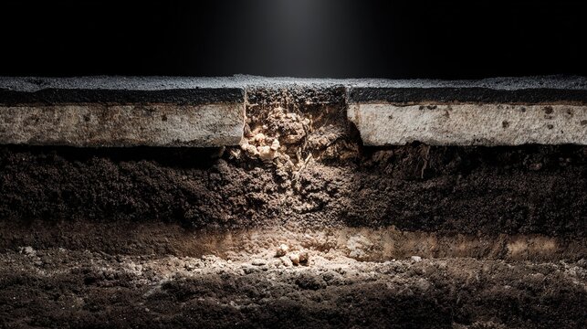subsurface. Cross-section of soil under a foundation showing a washed-out cavity. ESG reports, sustainability campaigns, designed for environmental awareness campaigns, promotes sustainability.