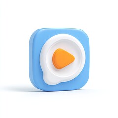 Rounded, blue square icon with a white blob housing an orange play button