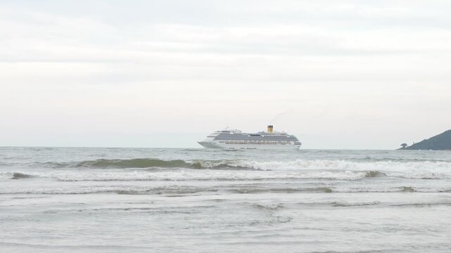 Cruise ship sails off the coast of Atalaia, Itajai, Brazil