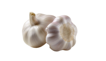 Garlic Cloves: A close-up shot of two fresh garlic bulbs, showcasing their papery skin and distinct shape, inviting a sense of culinary readiness and natural goodness.
