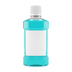 Fototapeta premium A bottle of mint-flavored mouthwash standing upright against a white background isolated on transparent background