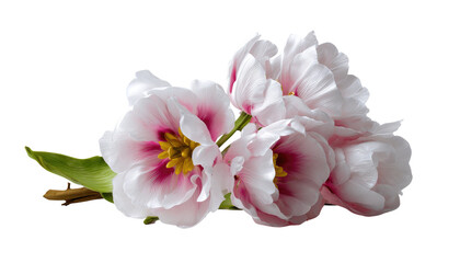 Elegant Tulip Bouquet: A close-up showcases a delicate bouquet of pink and white tulips, their petals gracefully unfurling. conveying feelings of purity and springtime