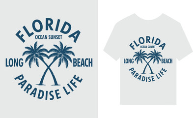 Florida beach paradise t-shirt with palm trees and ocean sunset , tropical, vacation, travel, summer,