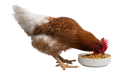 Feasting Hen: A close-up shot of a healthy hen enjoying a meal, emphasizing the natural beauty and the simple pleasures of rural life.