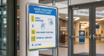 Naklejka premium Clear Hand Sanitizer Guidance Sign In Public Space Promoting Health Awareness and Hygiene