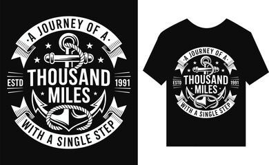 Vintage nautical anchor emblem with stars and stripes a journey of a thousand miles