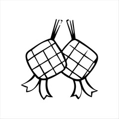 Obraz premium Ketupat Traditional Eid Food Black and White Icon Illustration
