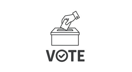 Fototapeta premium Simple black and white line art icon illustrating the fundamental process of casting a ballot into a box
