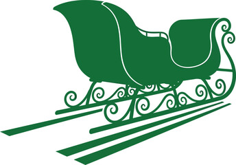 A green sleigh is shown on a white background, perfect for holiday designs