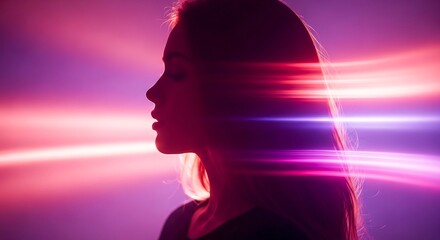 Silhouette of a woman profile with glowing neon light streaks