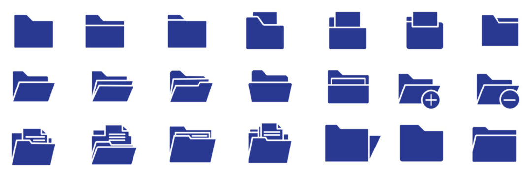 folder minimal flat icon set, black color and white background