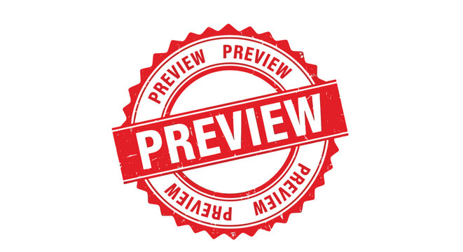 Distressed red rubber stamp graphic prominently displaying the word preview on white background