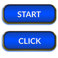Modern Blue Start and Click UI Button for App and Website Interface, Glossy Blue Rounded Start Click Button with 3D Effect