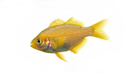 Fototapeta premium Vibrant golden fish isolated on white, showcasing intricate fins and scales