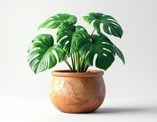 3D minimalist potted monstera plant isolated on white