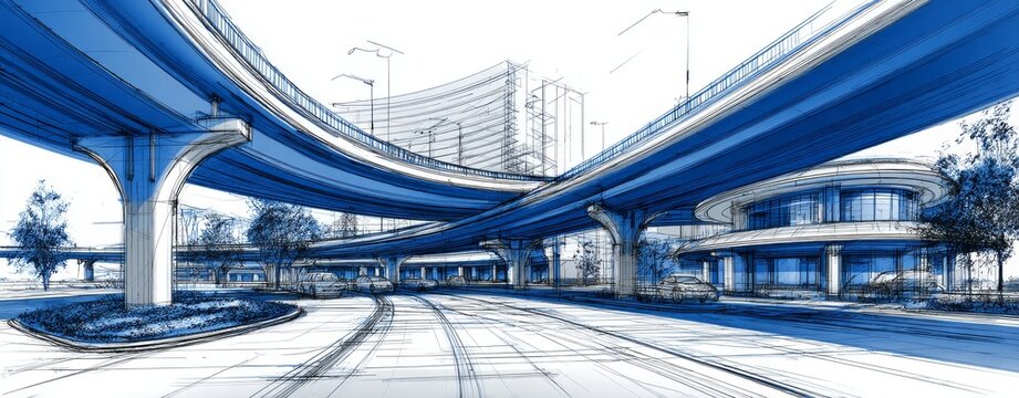 Abstract Blue Bridge &ndash; Blueprint, Architecture, Design