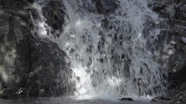 water flowing over rocks. Small waterfall in forest.