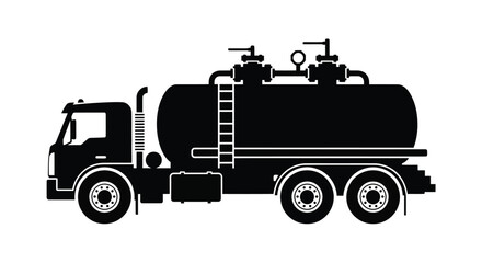 Obraz premium Silhouetted fuel truck illustration side view with detailed components