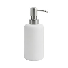 Fototapeta premium A sleek and modern white soap dispenser with a silver pump on a white background isolated on transparent background
