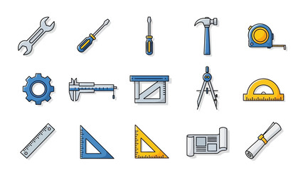 Obraz premium Collection of engineering and drawing tools icons