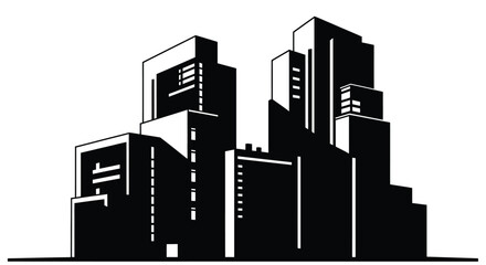 Fototapeta premium Abstract black and white illustration of a modern cityscape with skyscrapers