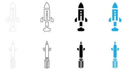 Fototapeta premium missile rocket icon vector set, rocket icon symbol vector, silhouette and line art illustration