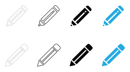 pencil writing icon vector set, pencil icon symbol vector, silhouette and line art illustration
