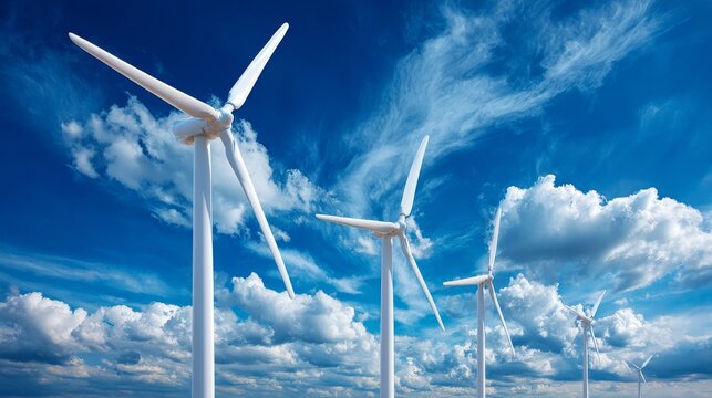 Against a clear blue sky, wind turbines embody clean energy and wind power