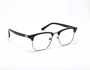 Stylish black framed eyeglasses with clear lenses, elegantly resting on a clean white background, perfect for vision correction or fashion statements