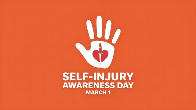 Self injury awareness day logo with hand and heart