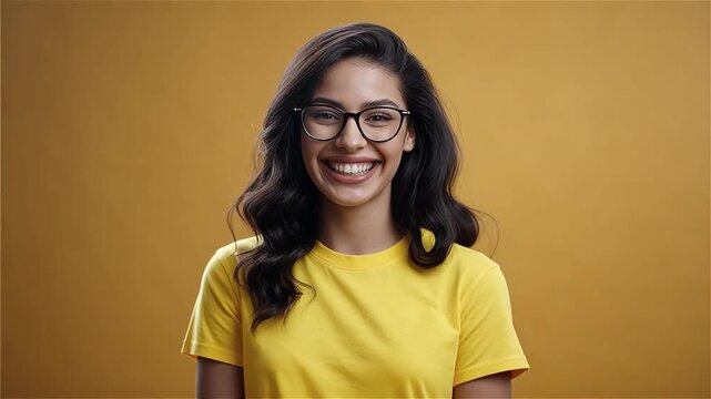  Happy Portrait Background Vertical: Smiling Woman in Yellow