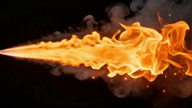 Realistic Fire Flame Burst Isolated on Black Background