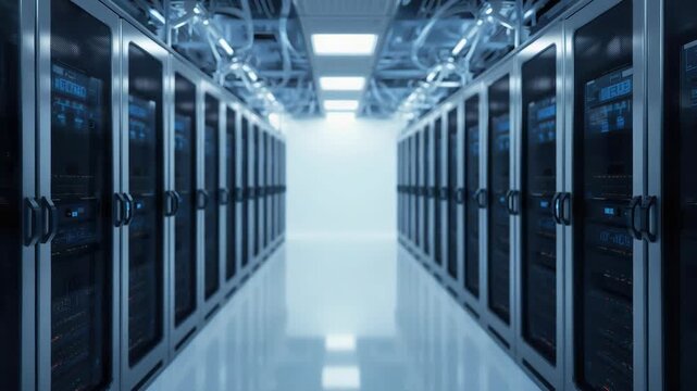 Rows of server rack data center corridor server room network equipment blade server cabinet aisle