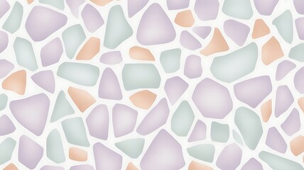 Irregular mosaic pattern of pastel colored geometric shapes on a white background